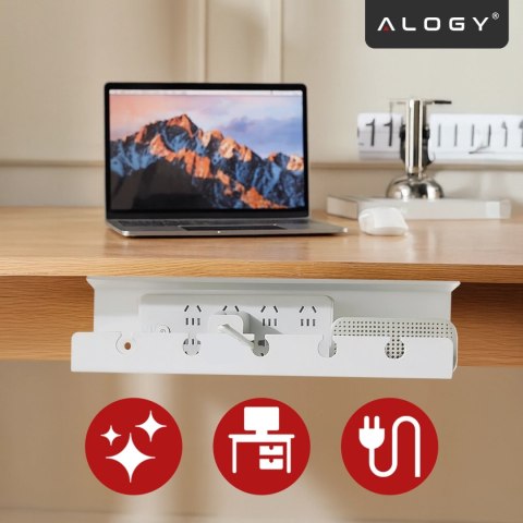 Organizer na Kable 2w1 Pod Biurko i na Ścianę, 40 cm, z Paskiem Klejącym utrzymanie porządku na biurku, Alogy CableHold™ - Biały