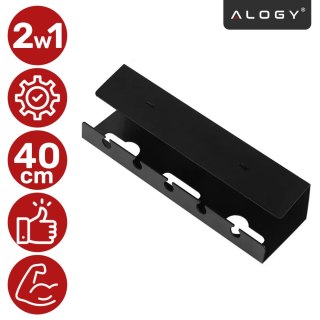 Organizer na Kable 2w1 Pod Biurko i na Ścianę, 40 cm, z Paskiem Klejącym utrzymanie porządku na biurku, Alogy CableHold™ - Czarn