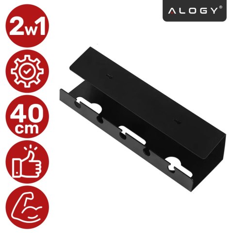 Organizer na Kable 2w1 Pod Biurko i na Ścianę, 40 cm, z Paskiem Klejącym utrzymanie porządku na biurku, Alogy CableHold™ - Czarn