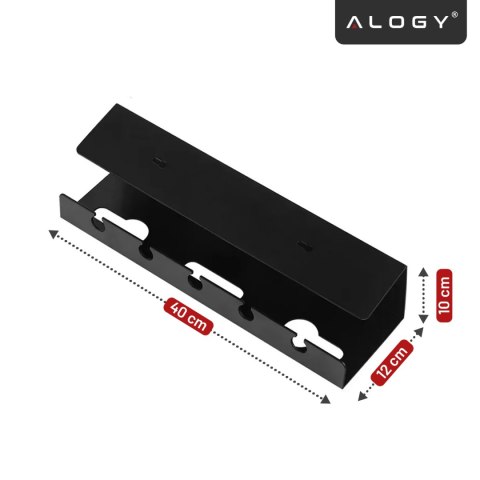 Organizer na Kable 2w1 Pod Biurko i na Ścianę, 40 cm, z Paskiem Klejącym utrzymanie porządku na biurku, Alogy CableHold™ - Czarn