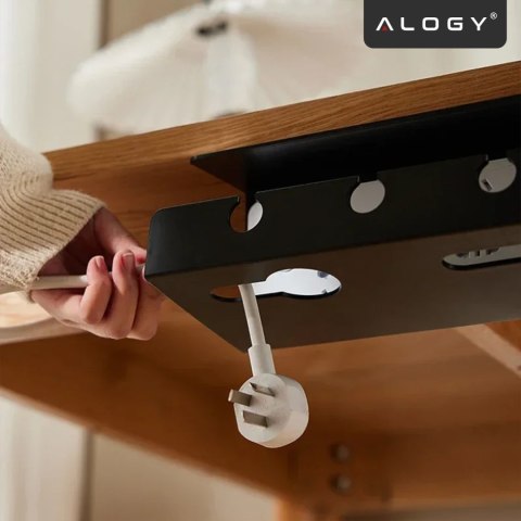 Organizer na Kable 2w1 Pod Biurko i na Ścianę, 40 cm, z Paskiem Klejącym utrzymanie porządku na biurku, Alogy CableHold™ - Czarn