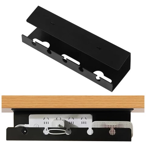 Organizer na Kable 2w1 Pod Biurko i na Ścianę, 40 cm, z Paskiem Klejącym utrzymanie porządku na biurku, Alogy CableHold™ - Czarn
