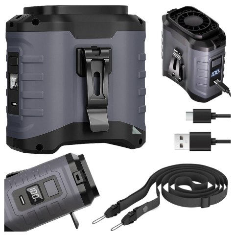 Wentylator z klipsem do paska, akumulator 4000 mAh, 5 poziomów prędkości, czas pracy 8-40 godzin, ładowanie przez USB, do stosow