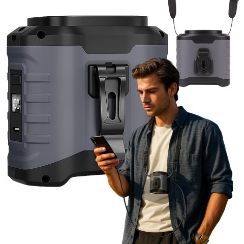 Wentylator z klipsem do paska, akumulator 4000 mAh, 5 poziomów prędkości, czas pracy 8-40 godzin, ładowanie przez USB, do stosow