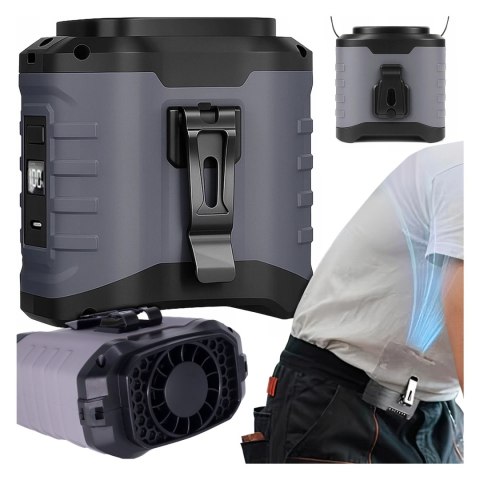 Wentylator z klipsem do paska, akumulator 4000 mAh, 5 poziomów prędkości, czas pracy 8-40 godzin, ładowanie przez USB, do stosow