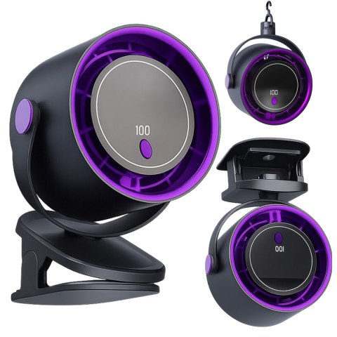 Wiatrak biurkowy ścienny cichy 25dB z klipsem bateria 8H mały 5 trybów wentylator cyrkulator powietrza Alogy ClipFan™ Ciemny Sza