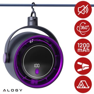 Wiatrak biurkowy ścienny cichy 25dB z klipsem bateria 8H mały 5 trybów wentylator cyrkulator powietrza Alogy ClipFan™ Ciemny Sza