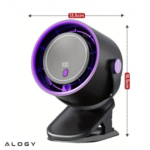 Wiatrak biurkowy ścienny cichy 25dB z klipsem bateria 8H mały 5 trybów wentylator cyrkulator powietrza Alogy ClipFan™ Ciemny Sza