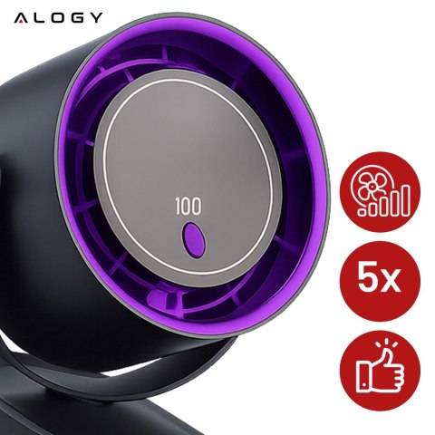 Wiatrak biurkowy ścienny cichy 25dB z klipsem bateria 8H mały 5 trybów wentylator cyrkulator powietrza Alogy ClipFan™ Ciemny Sza