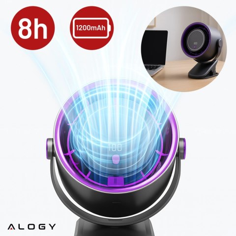 Wiatrak biurkowy ścienny cichy 25dB z klipsem bateria 8H mały 5 trybów wentylator cyrkulator powietrza Alogy ClipFan™ Ciemny Sza