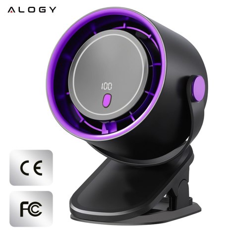 Wiatrak biurkowy ścienny cichy 25dB z klipsem bateria 8H mały 5 trybów wentylator cyrkulator powietrza Alogy ClipFan™ Ciemny Sza