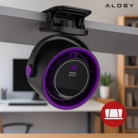 Wiatrak biurkowy ścienny cichy 25dB z klipsem bateria 8H mały 5 trybów wentylator cyrkulator powietrza Alogy ClipFan™ Ciemny Sza
