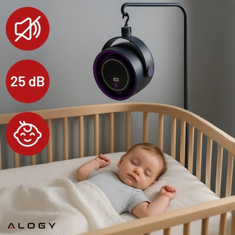 Wiatrak biurkowy ścienny cichy 25dB z klipsem bateria 8H mały 5 trybów wentylator cyrkulator powietrza Alogy ClipFan™ Ciemny Sza