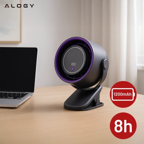 Wiatrak biurkowy ścienny cichy 25dB z klipsem bateria 8H mały 5 trybów wentylator cyrkulator powietrza Alogy ClipFan™ Ciemny Sza