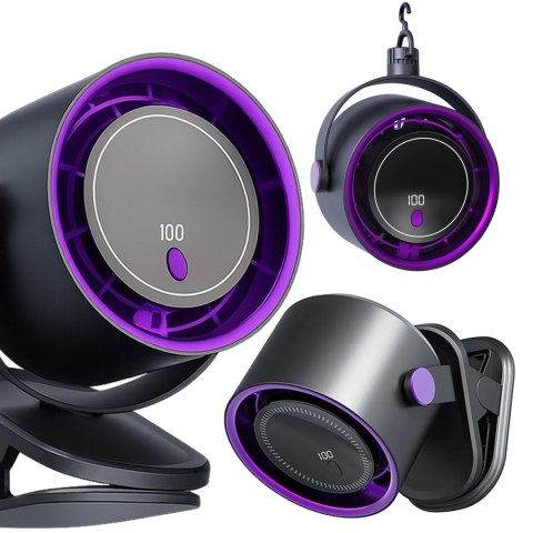 Wiatrak biurkowy ścienny cichy 25dB z klipsem bateria 8H mały 5 trybów wentylator cyrkulator powietrza Alogy ClipFan™ Ciemny Sza