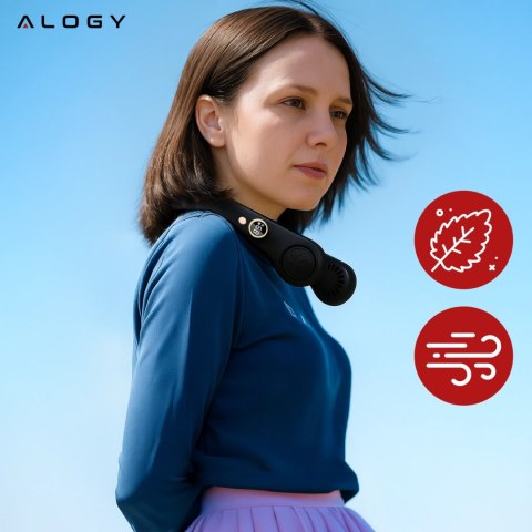 Wiatrak na szyję Alogy BreezeNeck™ mini wentylator cyrkulator powietrza na kark z wyświetlaczem 1500mAh Czarny