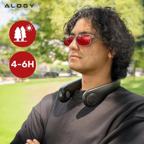 Wiatrak na szyję Alogy BreezeNeck™ mini wentylator cyrkulator powietrza na kark z wyświetlaczem 1500mAh Czarny