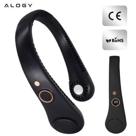 Wiatrak na szyję Alogy BreezeNeck™ mini wentylator cyrkulator powietrza na kark z wyświetlaczem 1500mAh Czarny