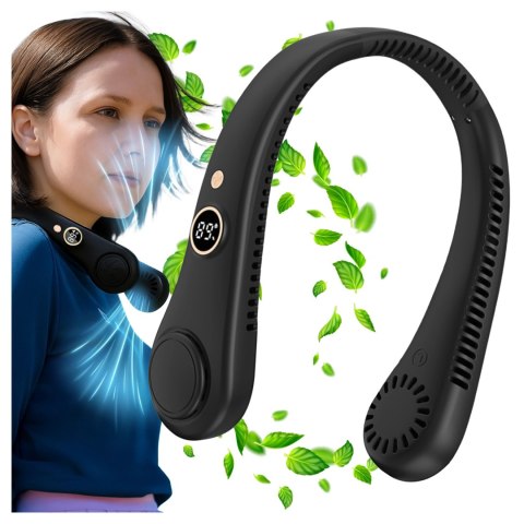 Wiatrak na szyję Alogy BreezeNeck™ mini wentylator cyrkulator powietrza na kark z wyświetlaczem 1500mAh Czarny