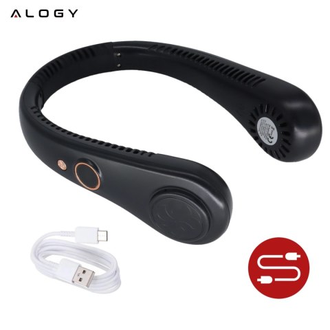 Wiatrak na szyję Alogy BreezeNeck™ mini wentylator cyrkulator powietrza na kark z wyświetlaczem 1500mAh Czarny