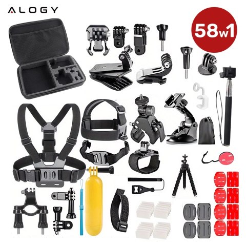 Zestaw Akcesoriów do GoPro Hero 13 12 11 10 9 8 7 6 kamerki sportowej zestaw mocowań Alogy ActionKit™ XXL 58w1 z Etui pokrowcem 