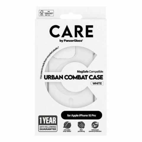 Etui do iPhone 15 Pro CARE by PanzerGlass Urban Combat Case MagSafe Przezroczysty z Białymi Magnesami