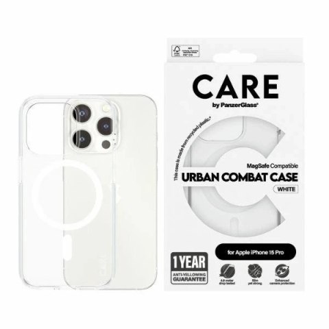 Etui do iPhone 15 Pro CARE by PanzerGlass Urban Combat Case MagSafe Przezroczysty z Białymi Magnesami