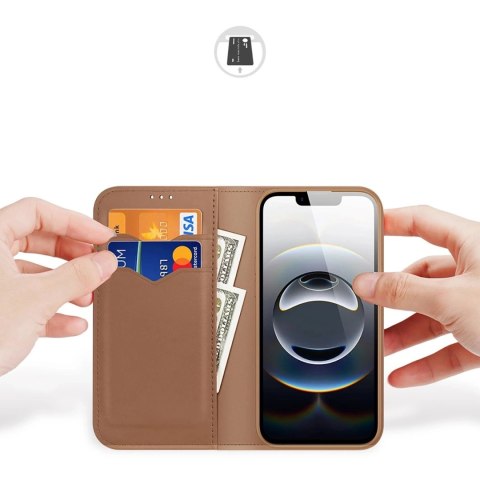 Etui ochronne do iPhone 16e Dux Ducis Hivo z klapką i ochroną RFID - brązowe