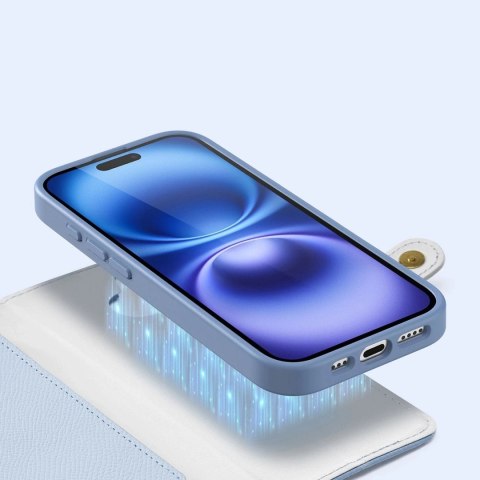 Etui skórzane do iPhone 16 Dux Ducis Lawa z portfelem MagSafe błękitne
