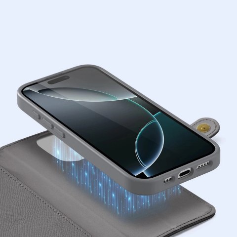 Etui skórzane do iPhone 16 Pro Dux Ducis Lawa z portfelem MagSafe szare