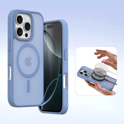 Etui skórzane do iPhone 16 Pro Max Dux Ducis Lawa z portfelem MagSafe Błękitne
