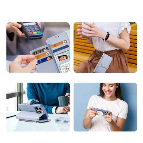 Etui skórzane do iPhone 16 Pro Max Dux Ducis Lawa z portfelem MagSafe Błękitne