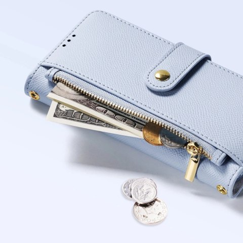 Etui skórzane do iPhone 16 Pro Max Dux Ducis Lawa z portfelem MagSafe Błękitne