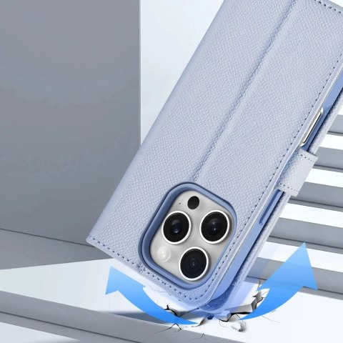 Etui skórzane do iPhone 16 Pro Max Dux Ducis Lawa z portfelem MagSafe Błękitne