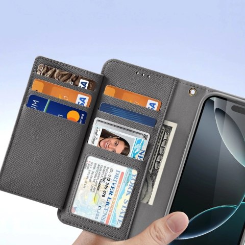 Etui skórzane do iPhone 16 Pro Max Dux Ducis Lawa z portfelem MagSafe szare
