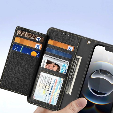 Etui skórzane do iPhone 16e Dux Ducis Lawa Black z portfelem MagSafe czarne