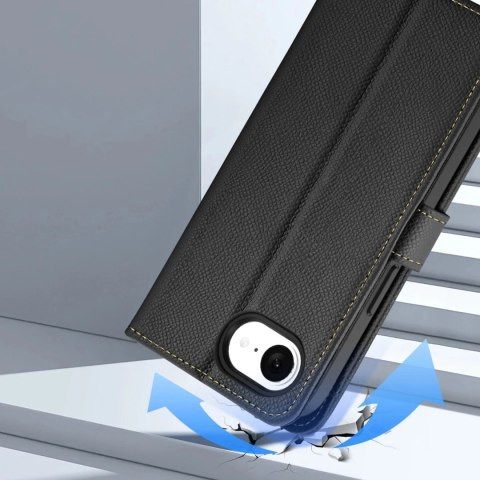 Etui skórzane do iPhone 16e Dux Ducis Lawa Black z portfelem MagSafe czarne