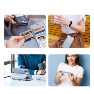 Etui skórzane do iPhone 16e Dux Ducis Lawa z portfelem MagSafe błękitne