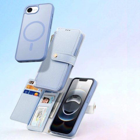 Etui skórzane do iPhone 16e Dux Ducis Lawa z portfelem MagSafe błękitne