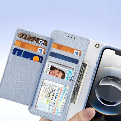 Etui skórzane do iPhone 16e Dux Ducis Lawa z portfelem MagSafe błękitne