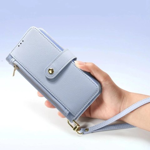 Etui skórzane do iPhone 16e Dux Ducis Lawa z portfelem MagSafe błękitne