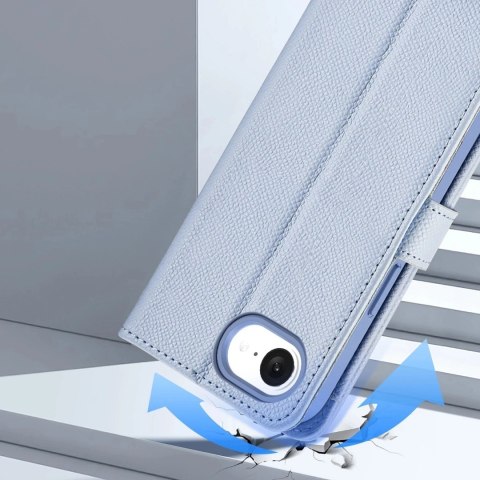 Etui skórzane do iPhone 16e Dux Ducis Lawa z portfelem MagSafe błękitne