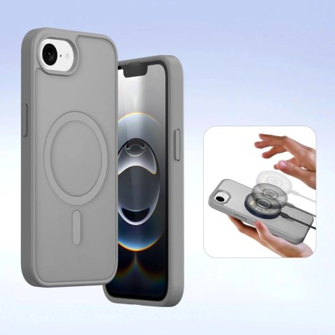 Etui skórzane do iPhone 16e Dux Ducis Lawa z portfelem MagSafe szare