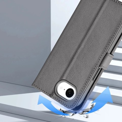 Etui skórzane do iPhone 16e Dux Ducis Lawa z portfelem MagSafe szare