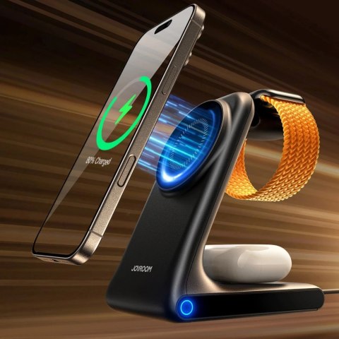 Ładowarka bezprzewodowa Joyroom 15W 3w1 stacja ładująca z MagSafe - czarna