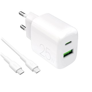 Ładowarka sieciowa Puro PROLITE 25W USB-A/USB-C + kabel USB-C 1.2m - biała