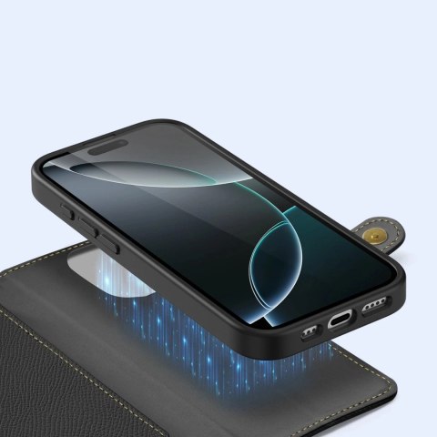 Etui ochronne do iPhone 16 Pro Dux Ducis Lawa skórzane MagSafe portfel czarne