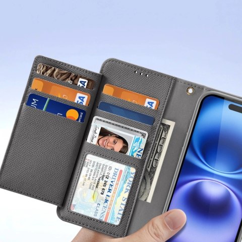 Etui skórzane do iPhone 16 MagSafe Dux Ducis Lawa + portfel - szare