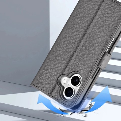 Etui skórzane do iPhone 16 MagSafe Dux Ducis Lawa + portfel - szare