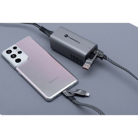 Kabel 4w1 Forcell USB-C USB-A Lightning 60W QC4.0 PD Laptop Nylon 1m